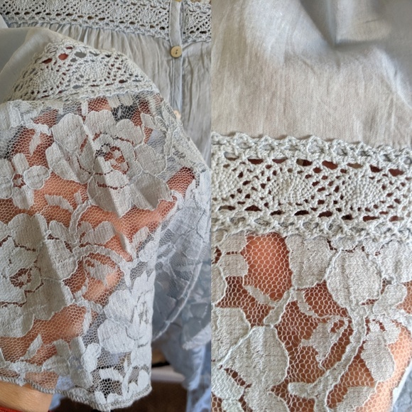 NWT Powder Blue Bell Sleeve Blouse w/Lace Trim - Picture 6 of 8